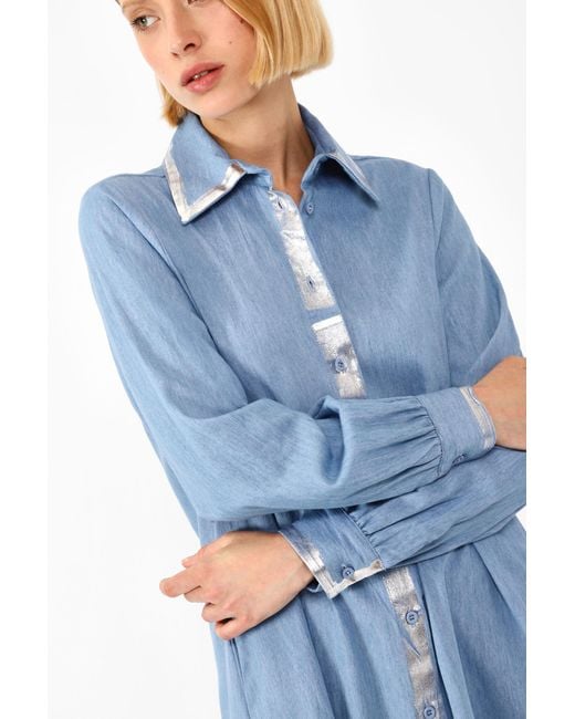 Robe Longue En Jean De Coton Avec Ourlets Effet Métallisé Dixie en coloris Blue