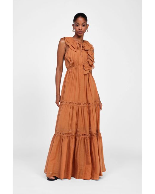 Vestito Lungo Con Dettagli A Balze di Dixie in Brown