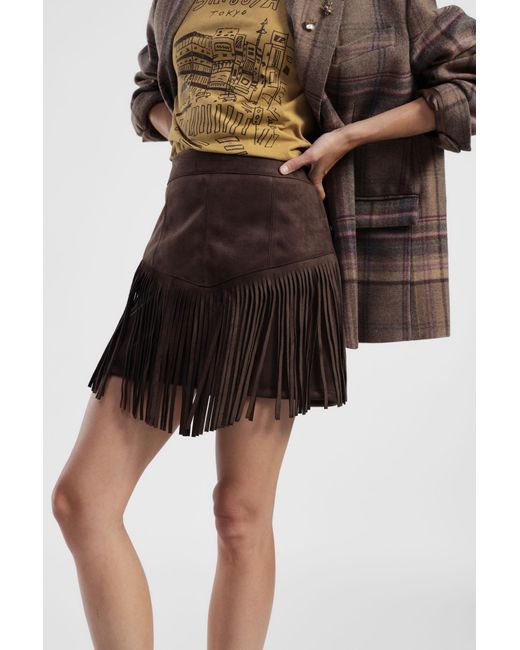 Gonna Corta Con Frange E Vita Alta di Dixie in Brown