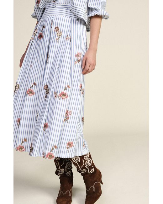 Jupe Midi À Rayures Et Fleurs Taille Haute Dixie en coloris White
