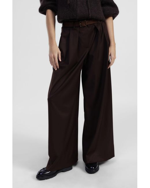Pantaloni Palazzo Vita Alta Con Cintura di Dixie in Brown