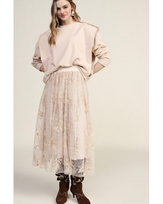 Jupe Longue Brodée À Motif Fleuri Taille Haute Dixie en coloris White