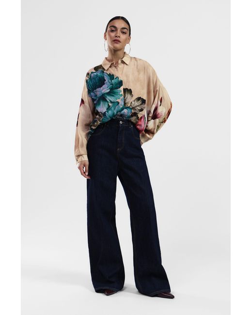 Jeans A Gamba Larga Vita Alta di Dixie in Blue