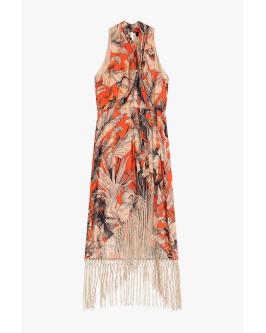 Robe Mi-Longue À Motif Floral Et Franges Dixie en coloris White