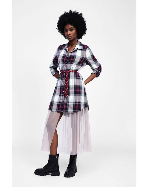 Robe Chemise À Carreaux Avec Jupe En Tulle Dixie en coloris White