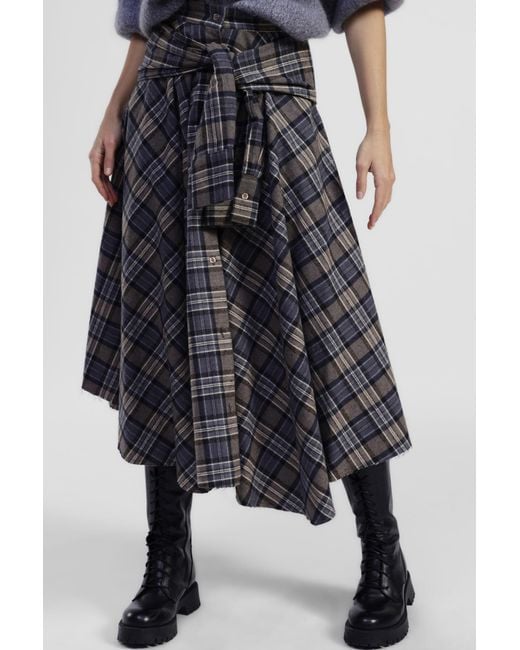 Jupe Longue À Carreaux Taille Haute Avec Nœud Dixie en coloris Blue