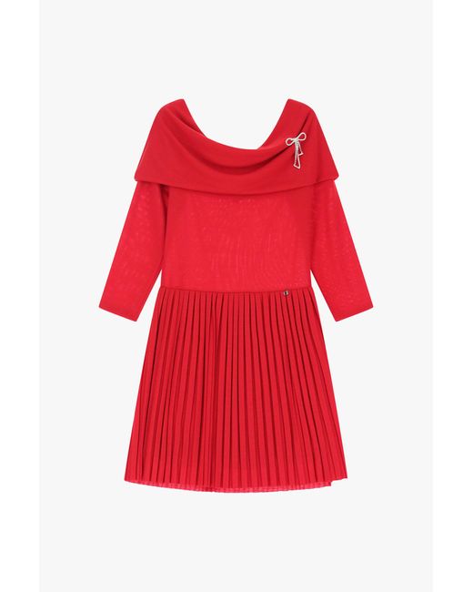 Vestito Con Collo Ampio E Gonna A Pieghe di Dixie in Red