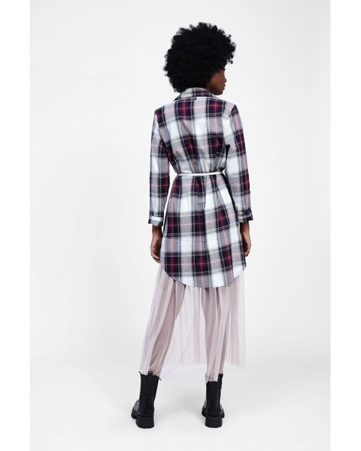 Robe Chemise À Carreaux Avec Jupe En Tulle Dixie en coloris White