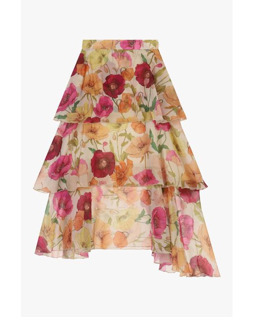 Jupe Longue À Volants Avec Imprimé Floral Asymétrique Dixie en coloris Red