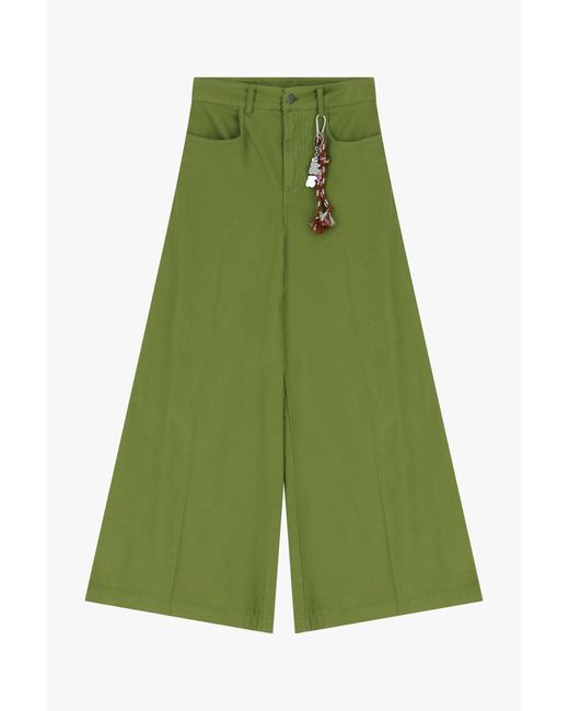 Pantaloni A Gamba Larga Con Vita Alta E Cordino di Dixie in Green