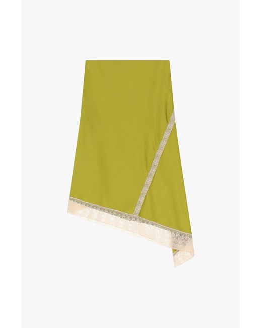 Gonna Midi Con Bordo Asimmetrico E Pizzo di Dixie in Green