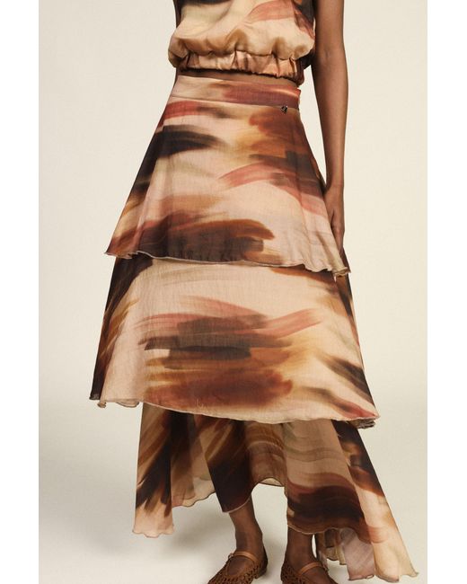 Jupe Longue À Volants Imprimé Aquarelle Taille Haute Dixie en coloris Brown