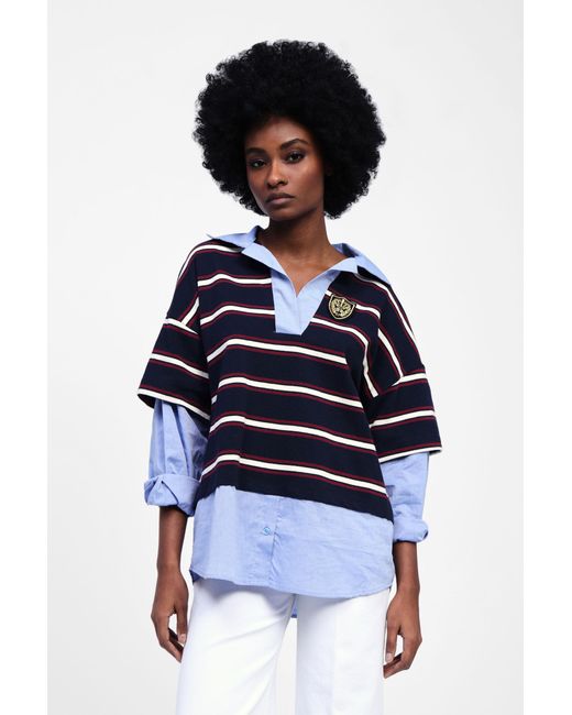 T-Shirt A Righe Con Inserti Di Camicia di Dixie in Blue