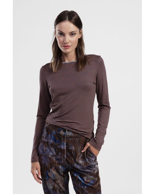 T-Shirt A Righe Con Maniche Lunghe E Scollo Rotondo di Dixie in Purple