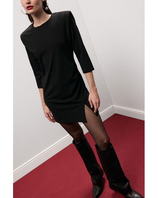 Robe Courte Épaules Structurées Pli Côté Dixie en coloris Black