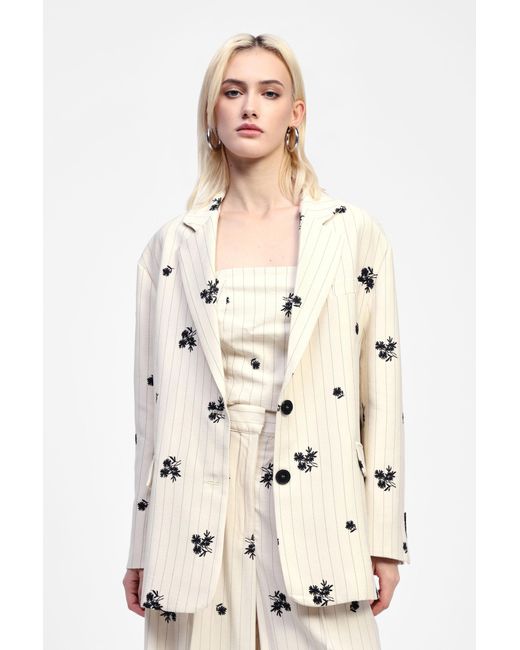 Blazer Lungo A Righe E Fiori Con Bottoni di Dixie in Natural