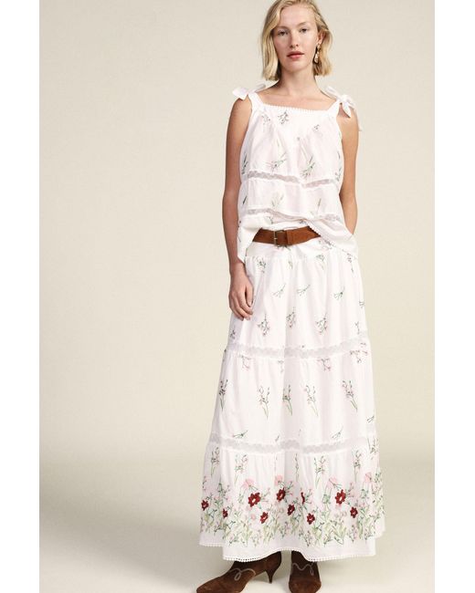 Jupe Longue Évasée À Motif Fleuri Taille Haute Dixie en coloris White