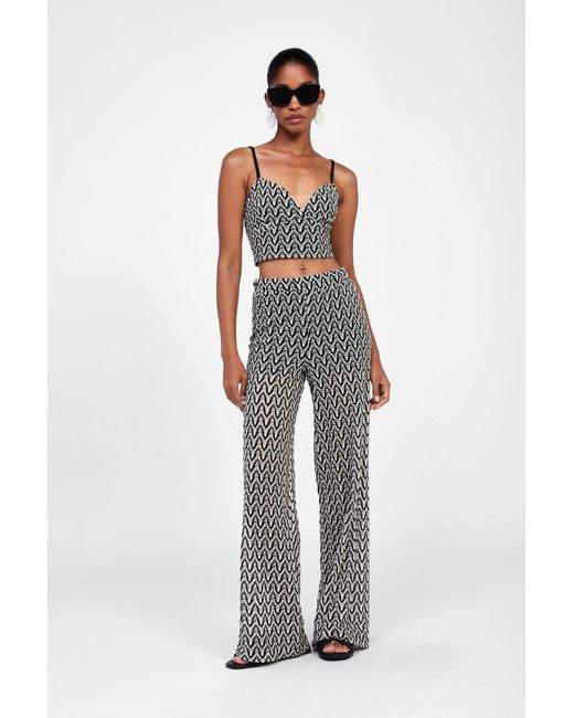 Pantalon Évasé À Motif Zigzag Dixie en coloris White