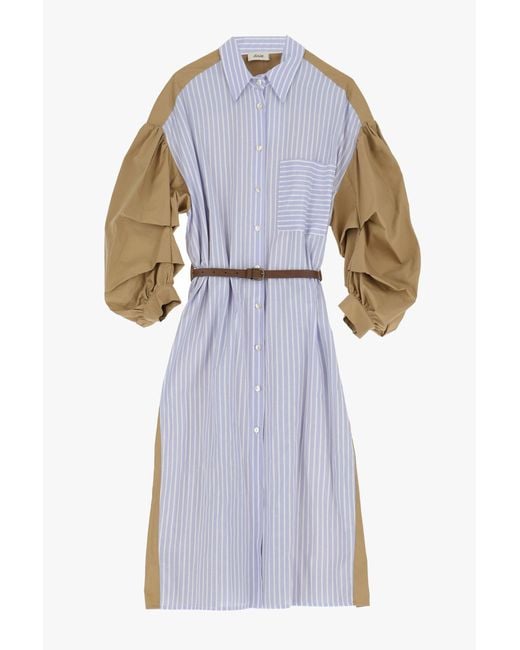 Abito Midi A Righe Con Colletto Classico di Dixie in White