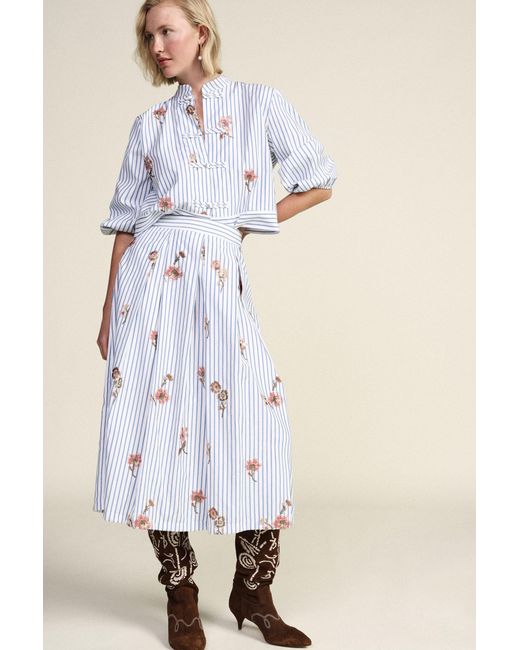 Jupe Midi À Rayures Et Fleurs Taille Haute Dixie en coloris White