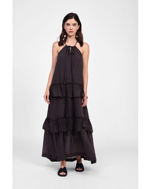 Abito Lungo Con Balze E Spalline di Dixie in Brown