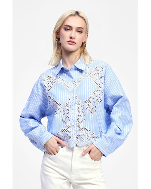 Camicia Con Ricamo Traforato E Righe di Dixie in Blue