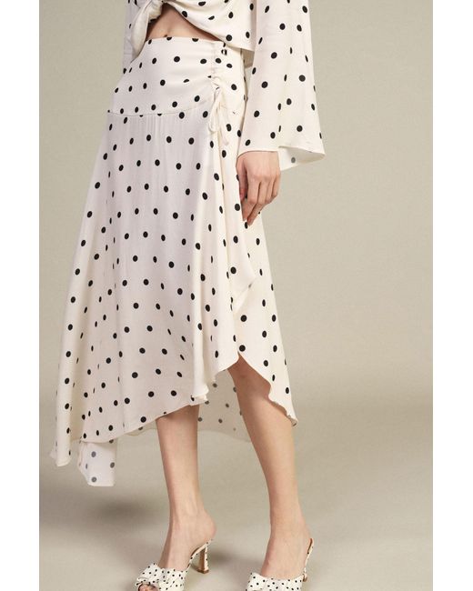 Jupe Longue Asymétrique À Pois Taille Haute Dixie en coloris White