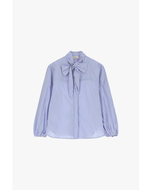 Camicia A Righe Con Maniche Lunghe E Fiocco di Dixie in Blue