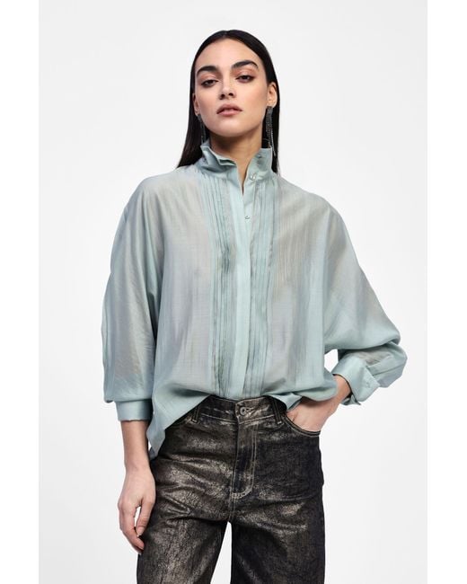 Camicia Con Collo Alto E Ruches di Dixie in Gray