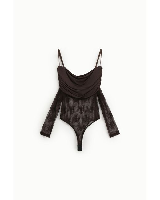 Top Transparent À Manches Longues Et Encolure Bardot Dixie en coloris Black