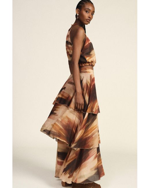 Jupe Longue À Volants Imprimé Aquarelle Taille Haute Dixie en coloris Brown