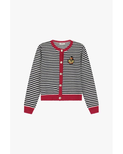 Cardigan A Righe Con Bottoni E Patch di Dixie in Red