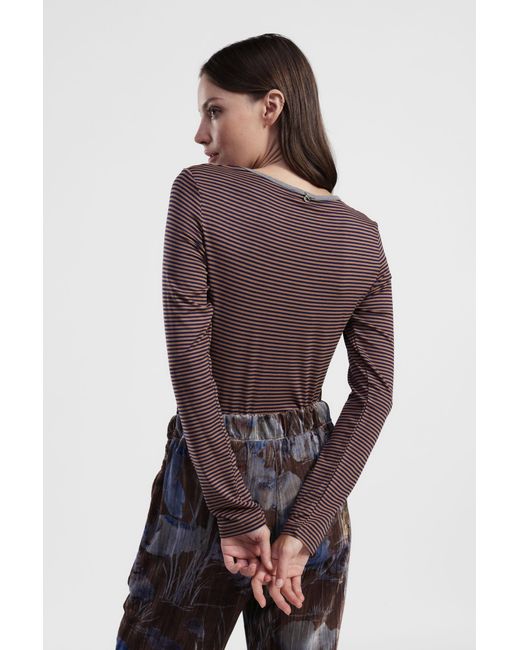 T-Shirt A Righe Con Maniche Lunghe E Scollo Rotondo di Dixie in Purple