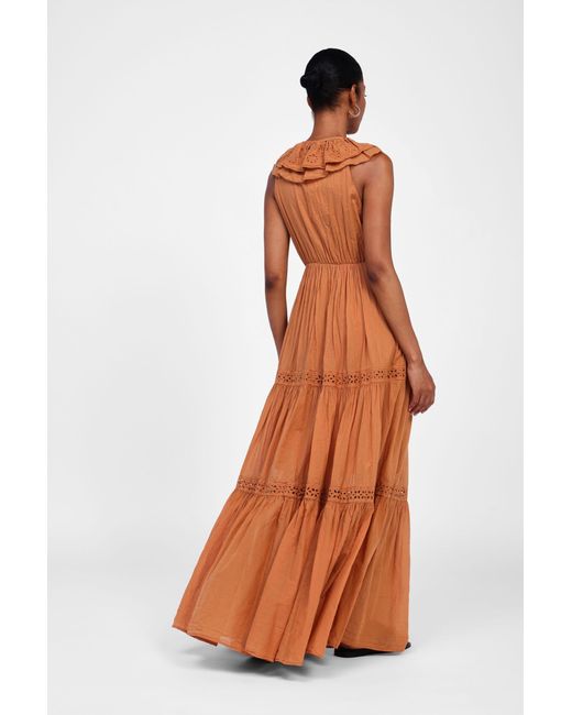 Vestito Lungo Con Dettagli A Balze di Dixie in Brown