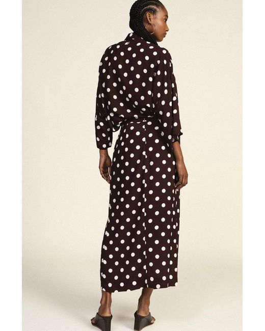 Jupe Longue Taille Haute À Pois Imprimés Dixie en coloris Brown