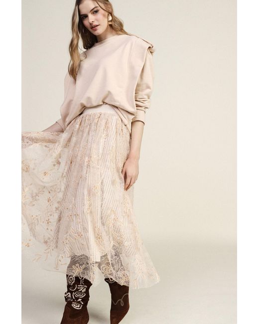 Jupe Longue Brodée À Motif Fleuri Taille Haute Dixie en coloris White