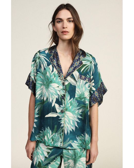 Chemise Ample Imprimé Floral Avec Poche Dixie en coloris Blue