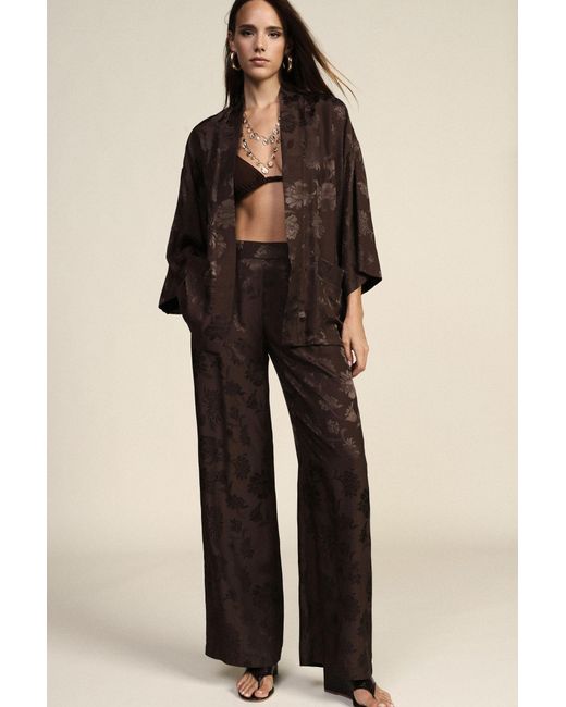 Pantalon Palazzo Taille Haute À Motif Fleuri Dixie en coloris Brown