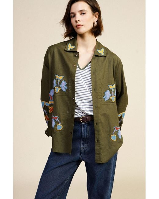 Veste Ample À Broderies Florales Et Poches Dixie en coloris Green