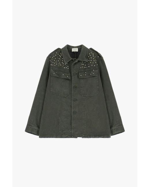 Giacca Camicia Con Bottoni E Borchie Decorative di Dixie in Green