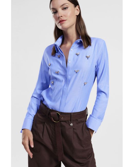 Camicia Applicazioni Gioiello E Colletto Classico di Dixie in Blue
