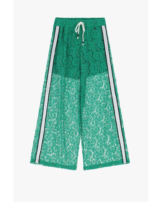 Pantaloni Ampi Pizzo Con Banda Laterale di Dixie in Green