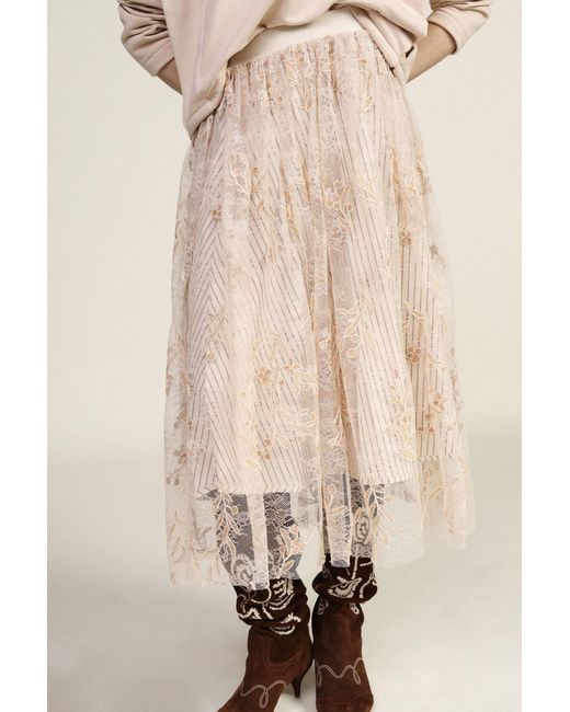 Jupe Longue Brodée À Motif Fleuri Taille Haute Dixie en coloris White