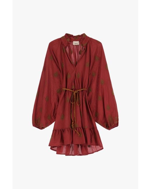 Robe Courte Imprimée Avec Ceinture Dixie en coloris Red