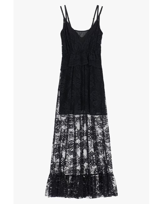 Robe Longue En Dentelle Avec Volant Bas Dixie en coloris Black