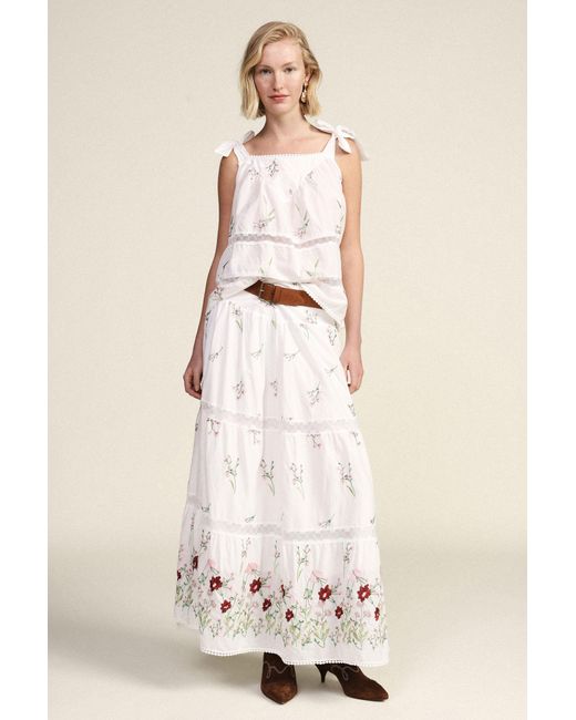 Jupe Longue Évasée À Motif Fleuri Taille Haute Dixie en coloris White