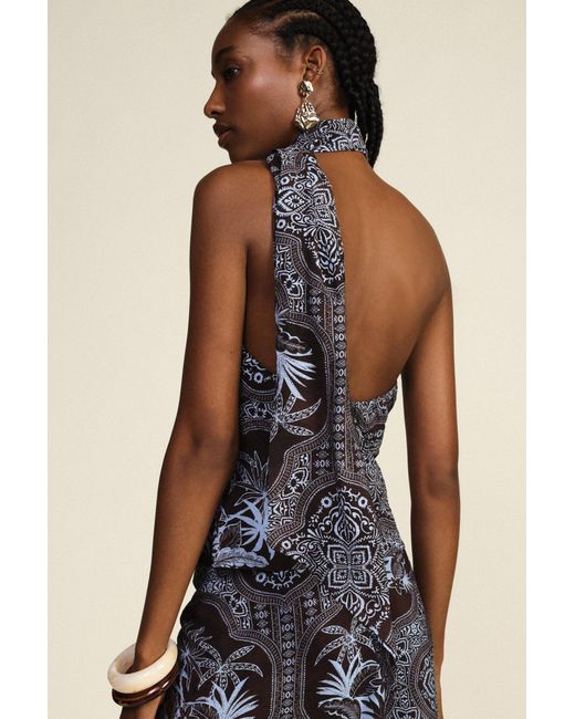 Top Asymétrique À Motif Bandana Avec Nœud Dixie en coloris Blue