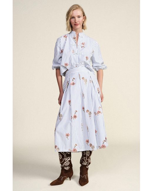 Jupe Midi À Rayures Et Fleurs Taille Haute Dixie en coloris White