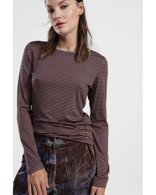 T-Shirt A Righe Con Maniche Lunghe E Scollo Rotondo di Dixie in Purple