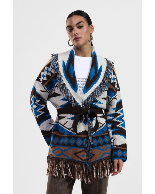 Cardigan Con Frange E Cintura di Dixie in Blue